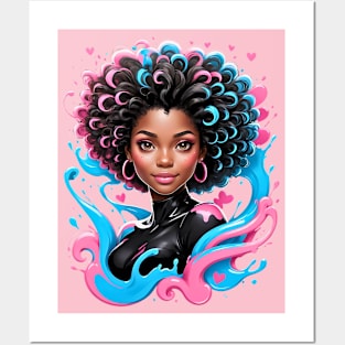 Black Girl Happy Valentines Day Pink Blue design Posters and Art
